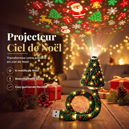 Projecteur Ciel de Noël projetant des motifs de Noël au plafond d'un salon