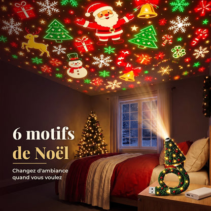 Plafond d'une chambre couvert de motifs de Noël projetés